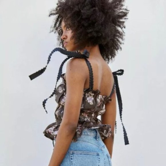 NWOT Brock Collection X H&M, Floral Ribbon Tie Up Top (Small) - Picture 4 of 8